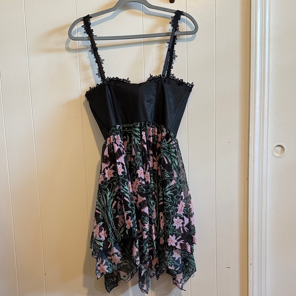 Dolls Kill Black and Pink Floral Corset Mini Dress - Picture 4 of 5